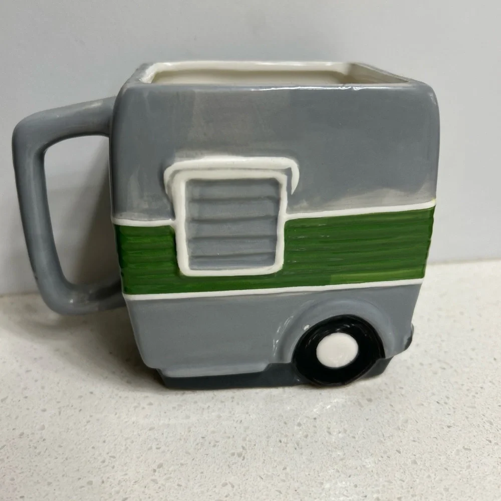 Happy Camper Gray and Blue Mug Planter